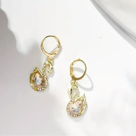 Elegant Gold and Silver Swan Earrings - Picture 3 of 3